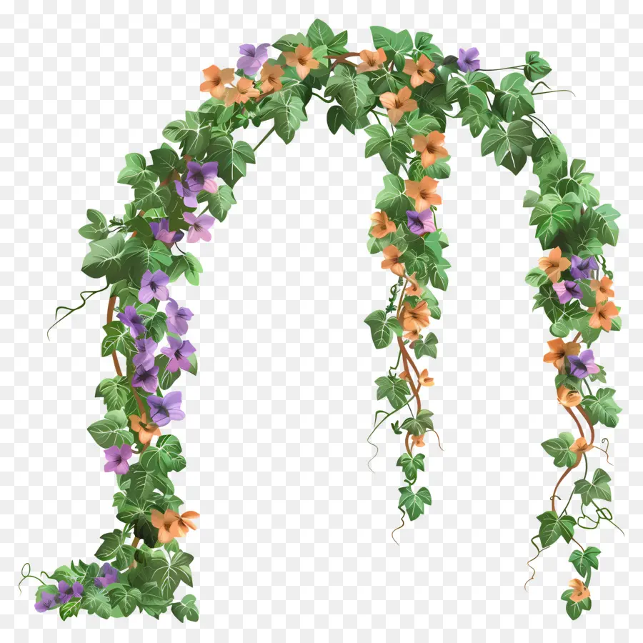 Arco De Flores，Arco Floral Com Flores Laranja E Roxas PNG