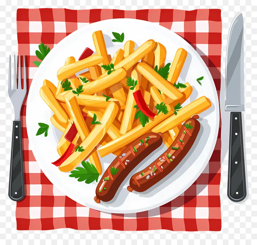 Salchipapa，Batatas Fritas E Salsicha PNG