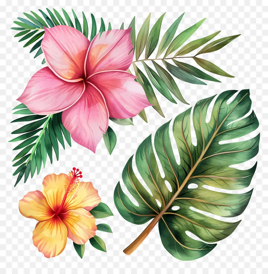 Flores Tropicais，Flores E Folhas Tropicais PNG