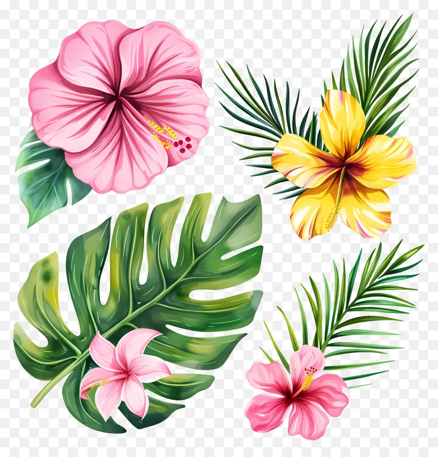 Flores Tropicais，Flores E Folhas Tropicais PNG