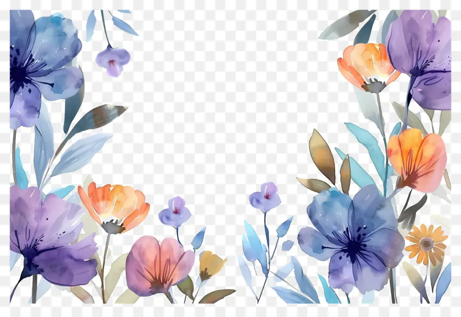 Moldura Floral，Flores Coloridas PNG