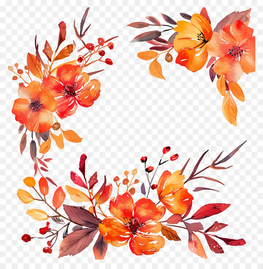 Flores De Outono，Flores Vermelhas E Laranjas PNG