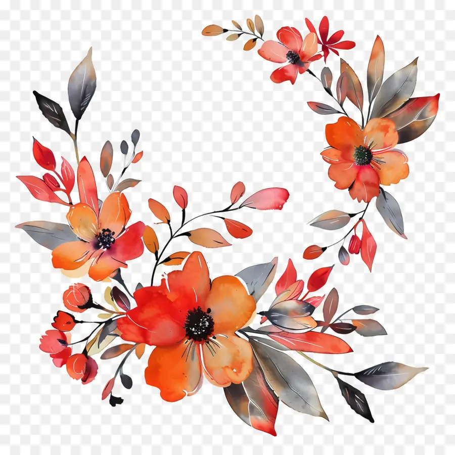 Flores De Outono，Flores Vermelhas E Laranjas PNG