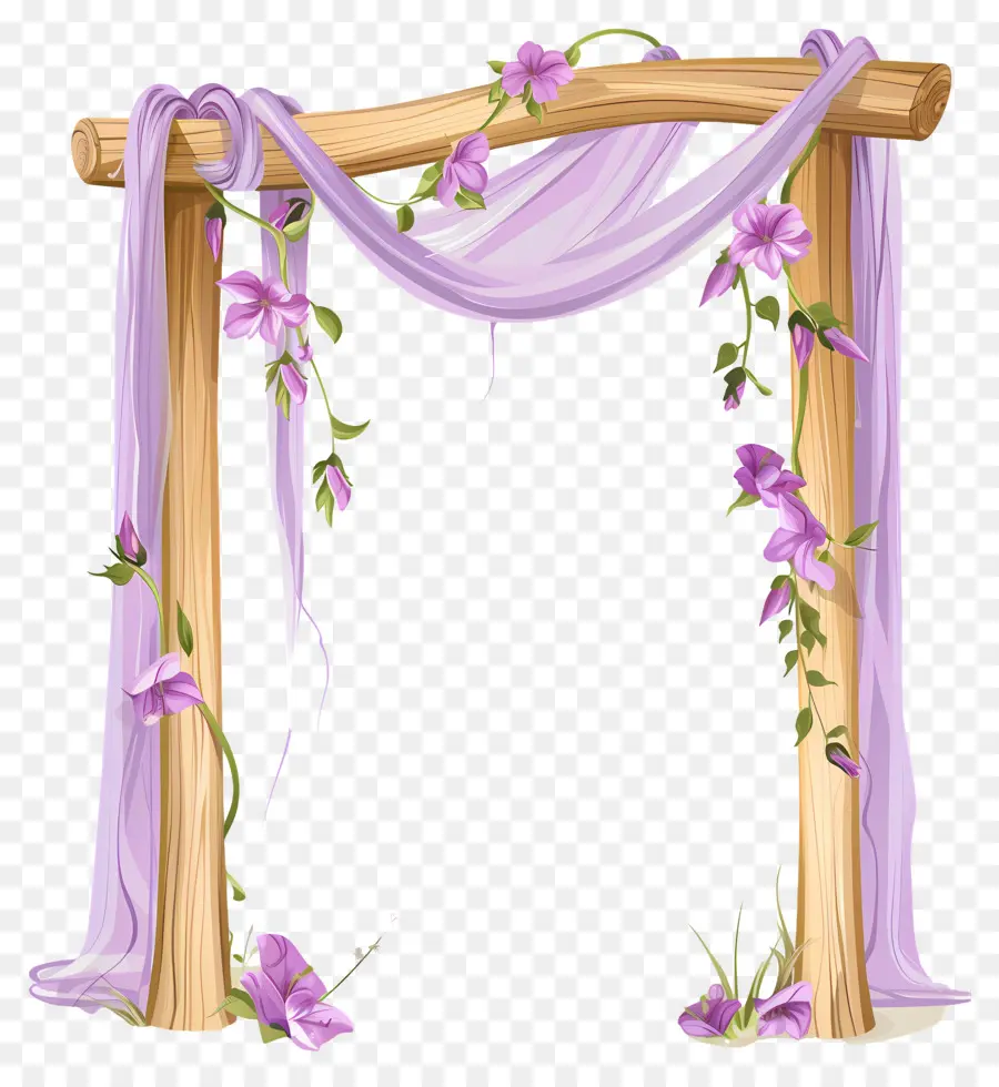 Arco De Casamento，Arco De Madeira Com Cortinas Roxas PNG