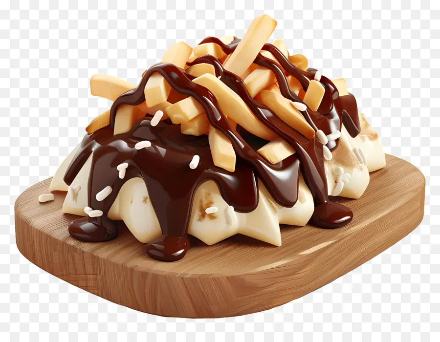 Poutine，Batatas Fritas Com Calda De Chocolate PNG