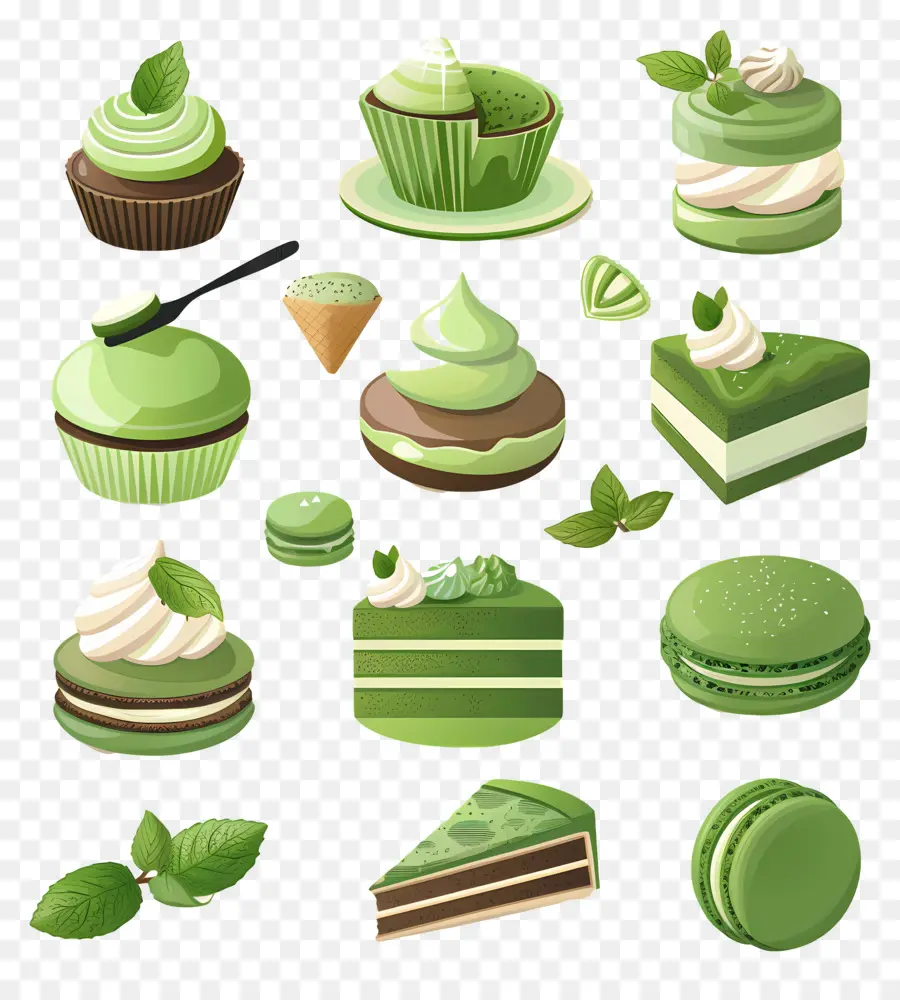 Sobremesas Matchá，Pastelaria Verde PNG