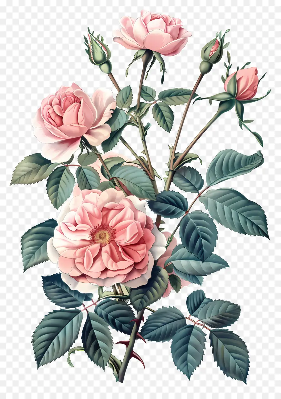 Flores Vintage，Rosas Cor De Rosa PNG