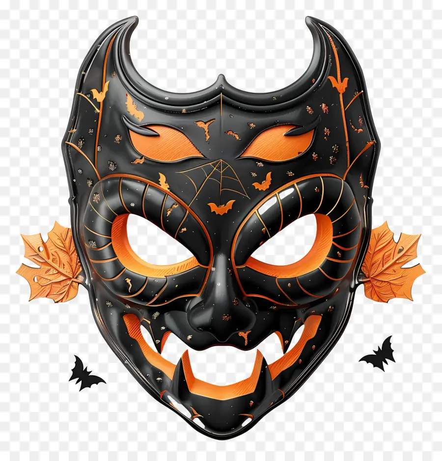 Máscara De Halloween，Máscara Preta E Laranja PNG