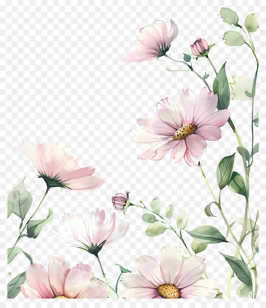 Flores Em Aquarela，Flores Cor De Rosa PNG