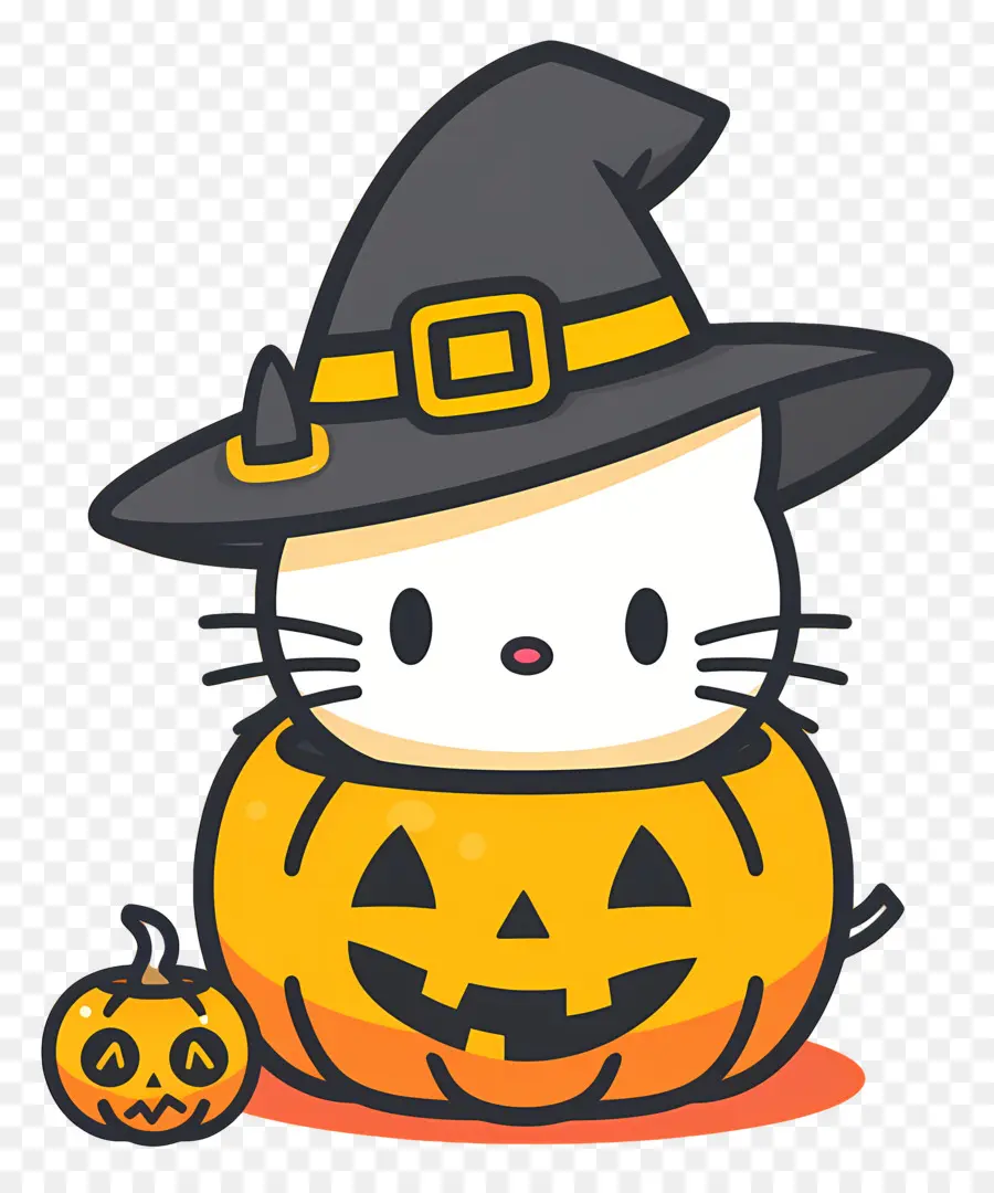 Olá Kitty Halloween，Gato Com Chapéu De Bruxa PNG