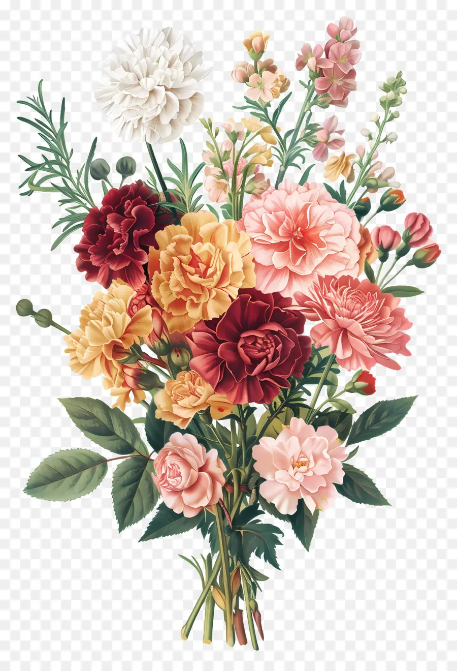 Flores Vintage，Cravos Coloridos PNG