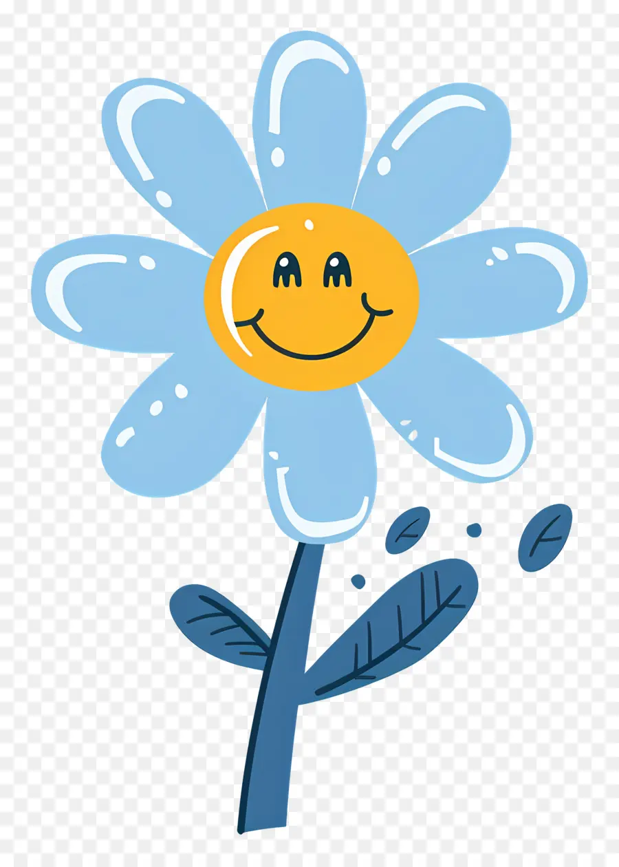 Emoji De Flor，Flor Azul Sorridente PNG