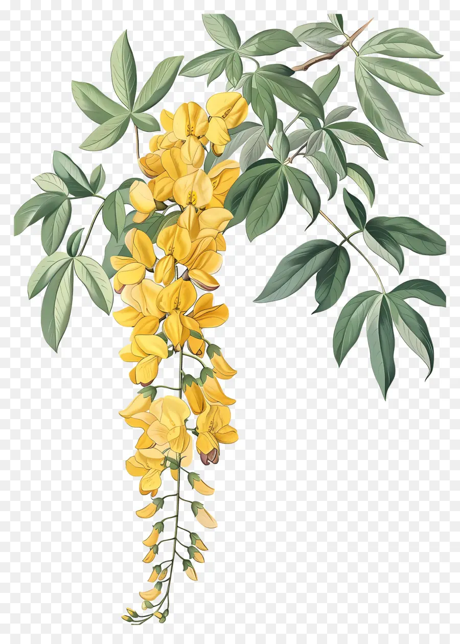 Flores De Laburno，Flores Amarelas Com Folhas Verdes PNG