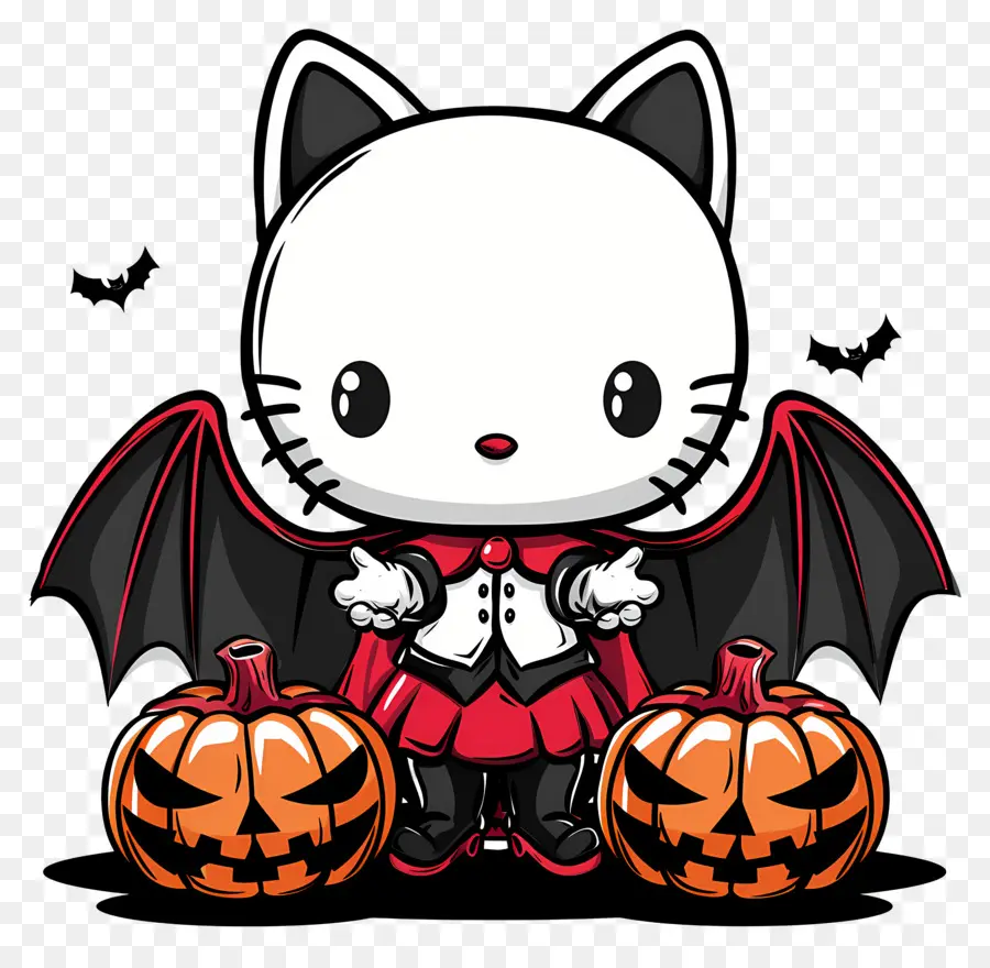 Olá Kitty Halloween，Gato Com Asas PNG