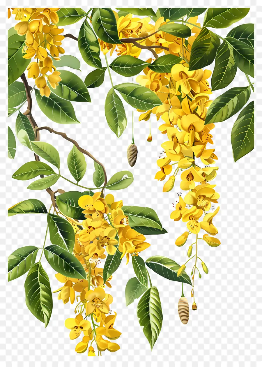 Flores De Laburno，Flores Amarelas Com Folhas Verdes PNG