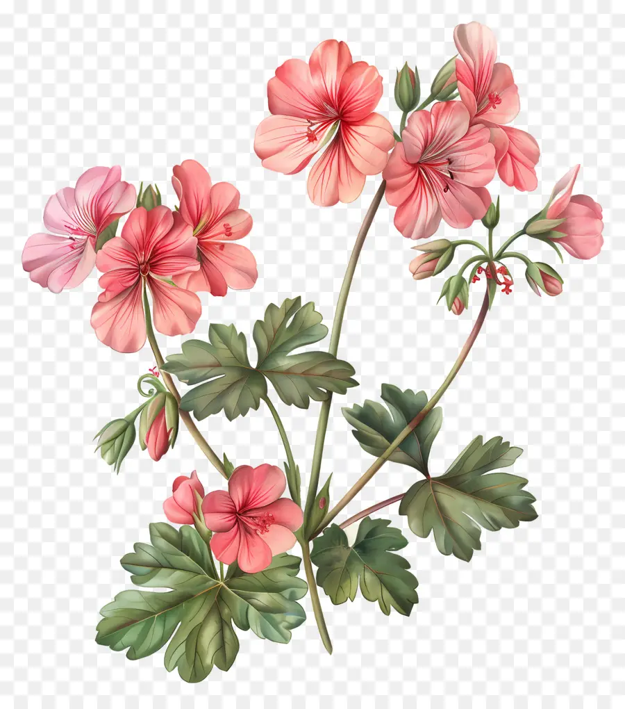 Flores Vintage，Gerânio Rosa PNG