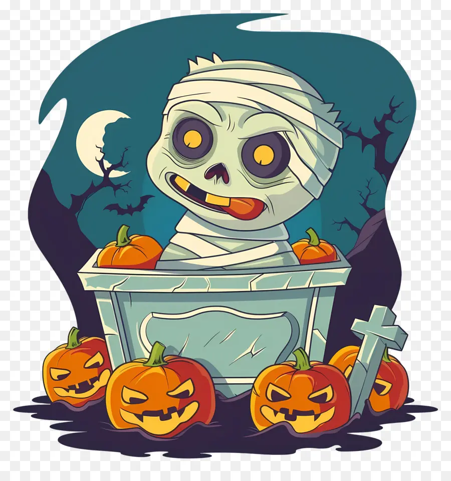 Fundo De Halloween，Múmia E Abóboras PNG