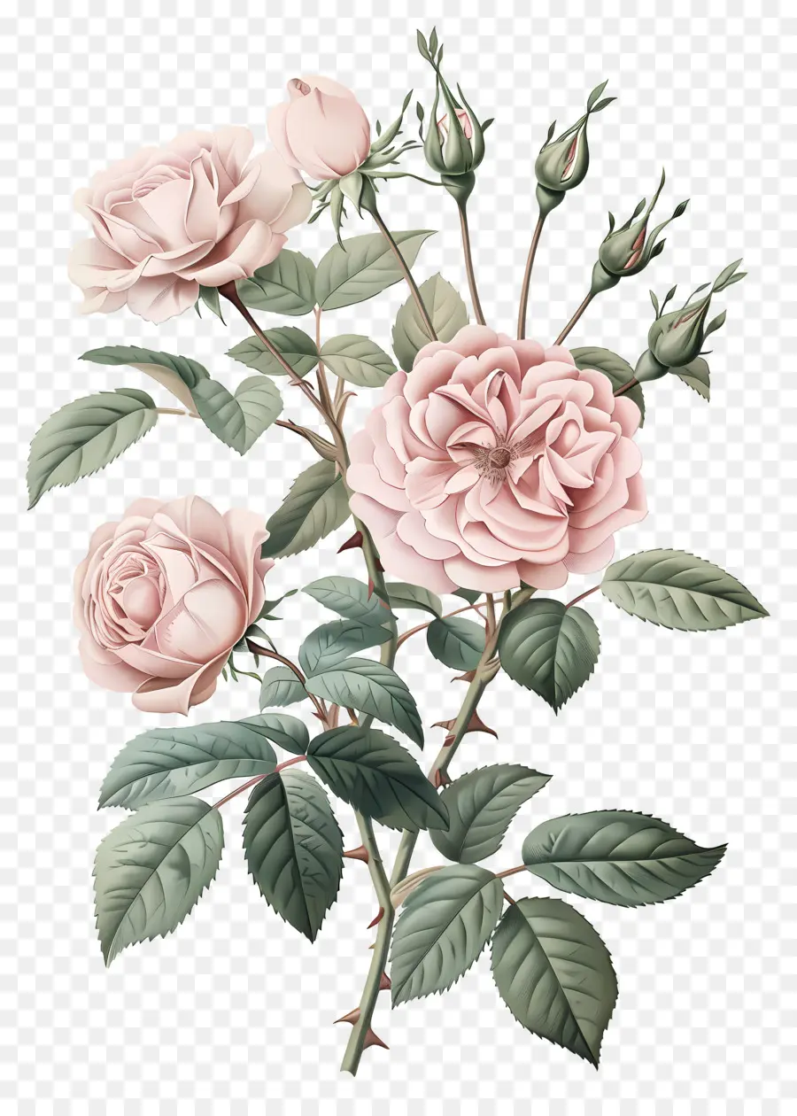 Flores Vintage，Rosas Cor De Rosa PNG