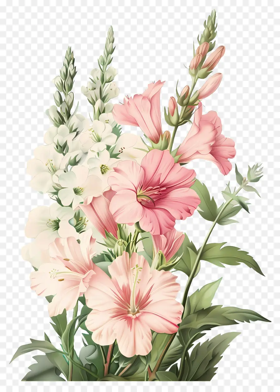 Flores Vintage，Lírios Brancos E Vermelhos PNG