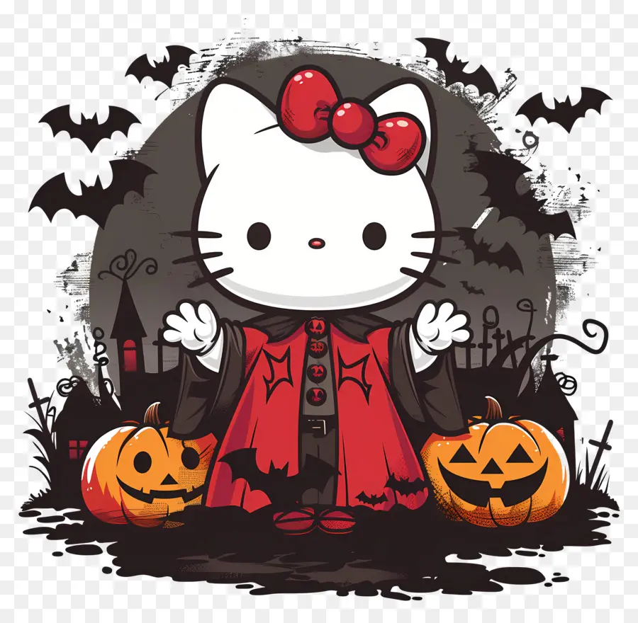 Olá Kitty Halloween，Gato Com Capa Vermelha PNG