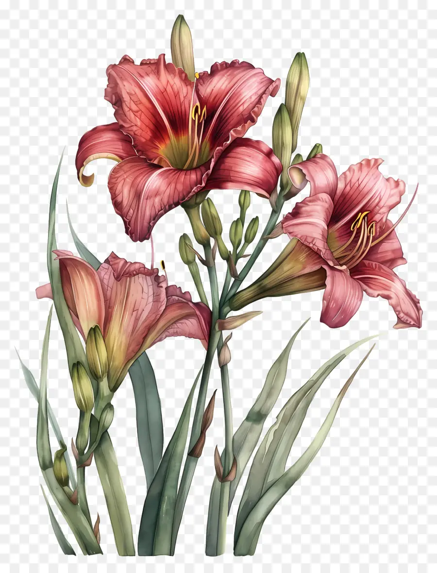 Flores Vintage，Lírios Vermelhos PNG