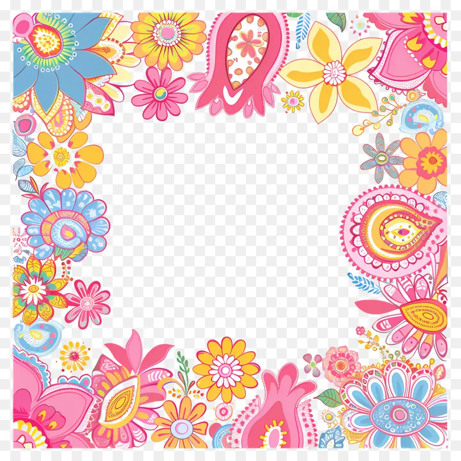 Moldura Floral，Moldura Floral Colorida PNG