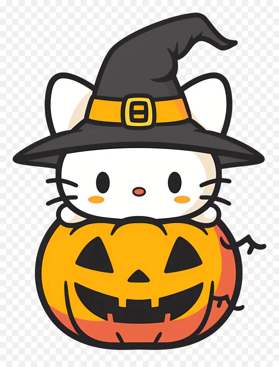 Olá Kitty Halloween，Gato Com Chapéu De Bruxa PNG