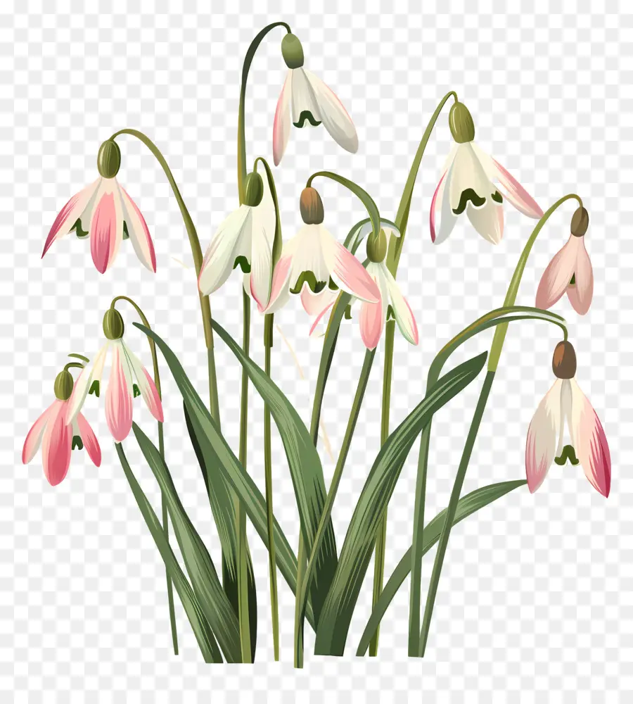 Flocos De Neve，Snowdrops Rosa E Brancos PNG