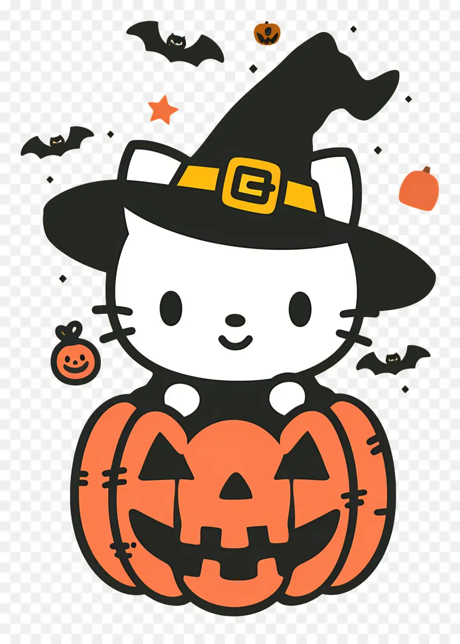 Olá Kitty Halloween，Gato Com Chapéu De Bruxa PNG