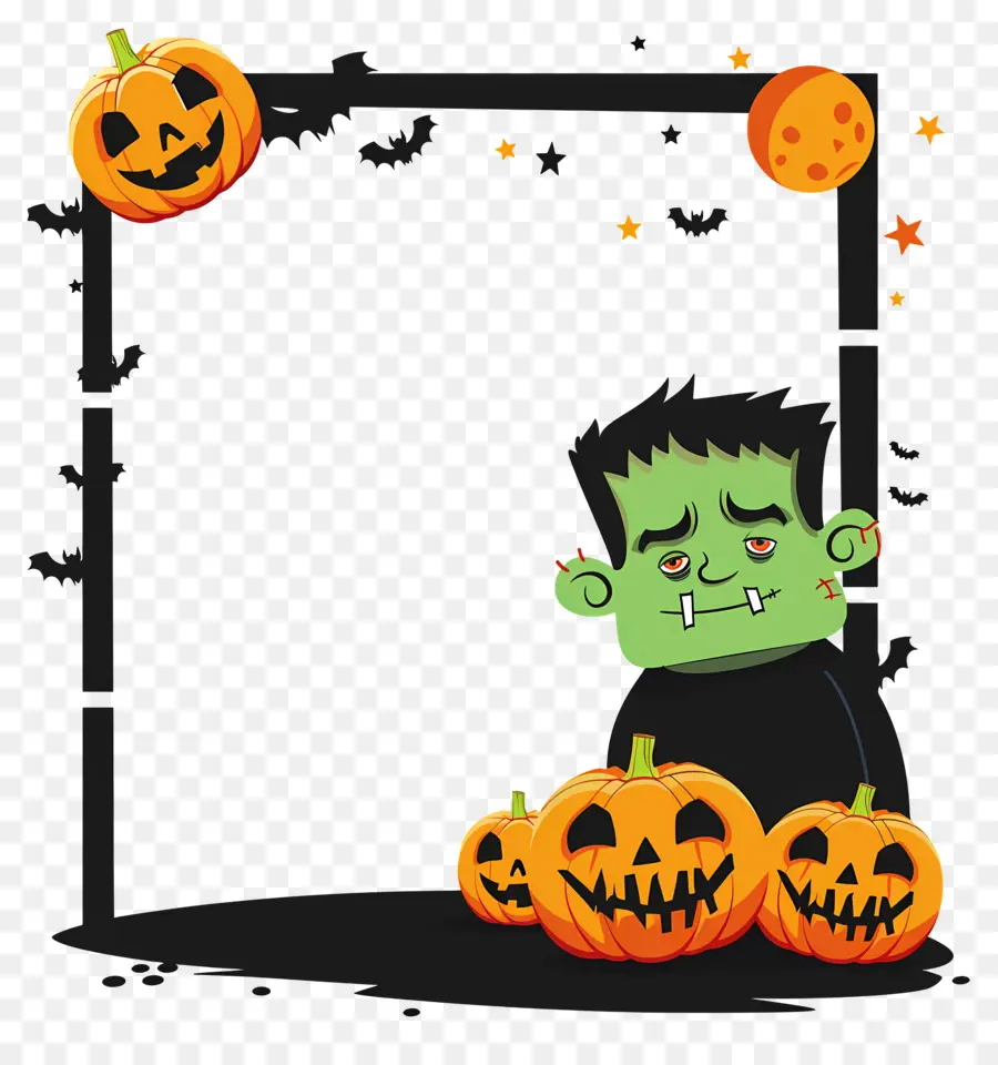 Moldura De Halloween，Monstro Verde PNG