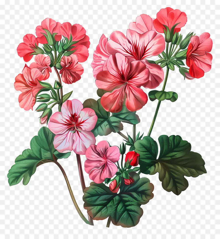 Flores Vintage，Gerânio Rosa PNG