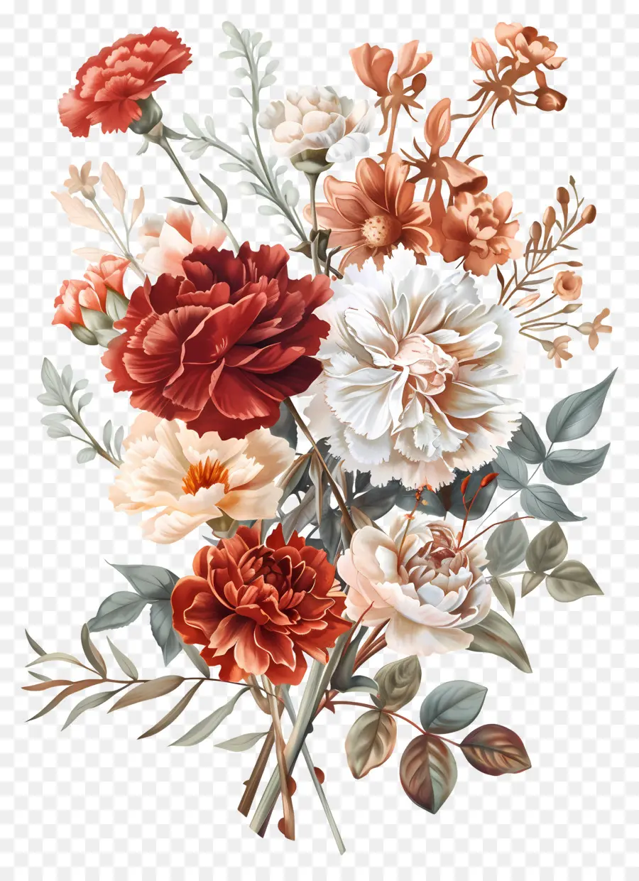 Flores Vintage，Cravos Coloridos PNG