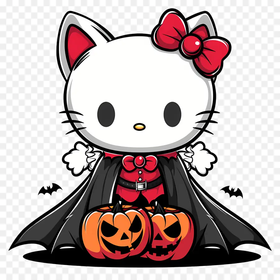 Olá Kitty Halloween，Gato Com Capa Vermelha PNG