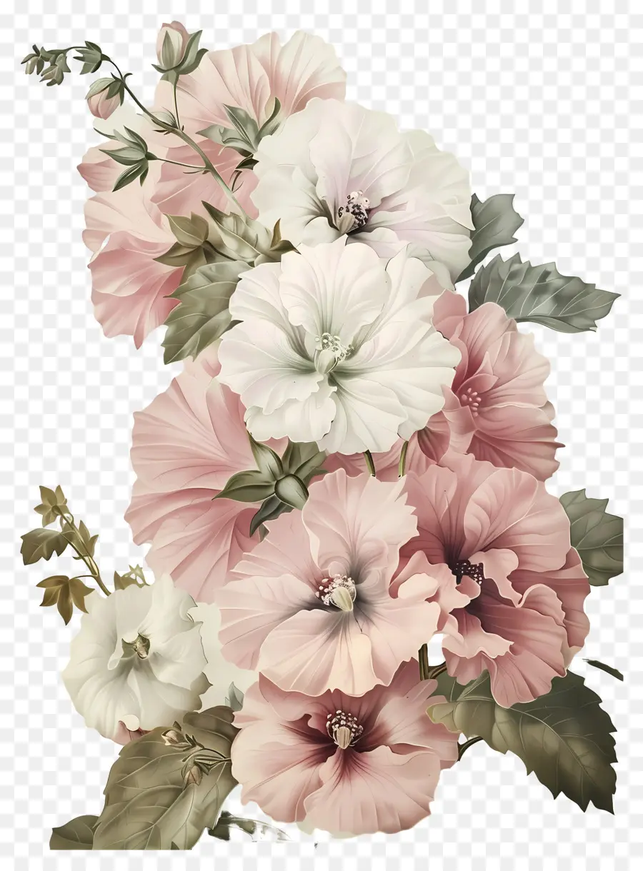 Flores Vintage，Flores Rosa E Brancas PNG