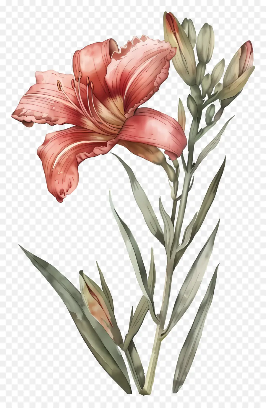 Flores Vintage，Lírios Vermelhos PNG