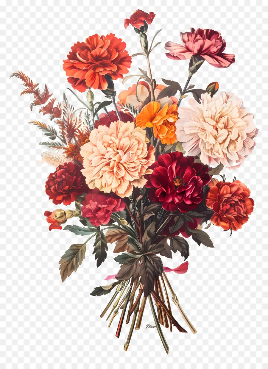 Flores Vintage，Cravos Coloridos PNG