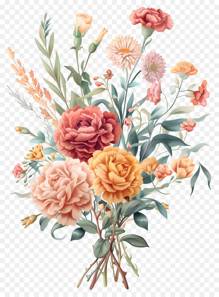 Flores Vintage，Cravos Coloridos PNG