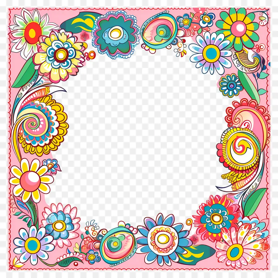 Moldura Floral，Moldura Floral Colorida PNG