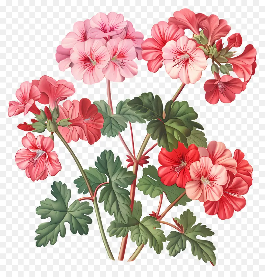 Flores Vintage，Gerânios Vermelhos E Rosa PNG