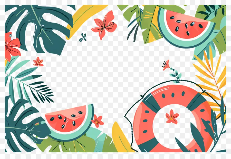 Fundo De Verão，Quadro Tropical Com Melancia PNG