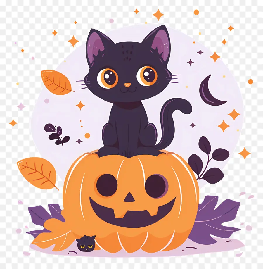 Gato De Halloween，Gato Preto Em Abóbora PNG