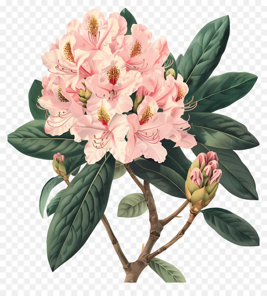 Flores Vintage，Rododendro Rosa PNG