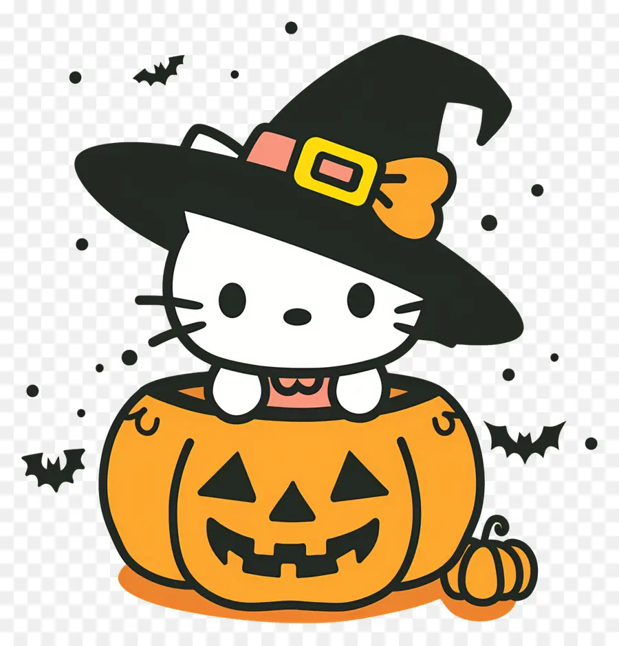 Olá Kitty Halloween，Gato Com Chapéu De Bruxa PNG