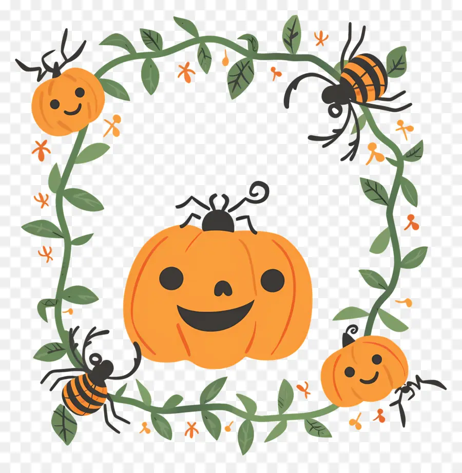 Moldura De Halloween，Abóboras Sorridentes PNG