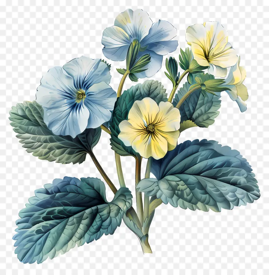 Flores Vintage，Flor Azul PNG