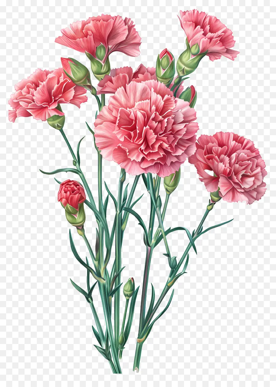 Flores Vintage，Cravos Rosa PNG