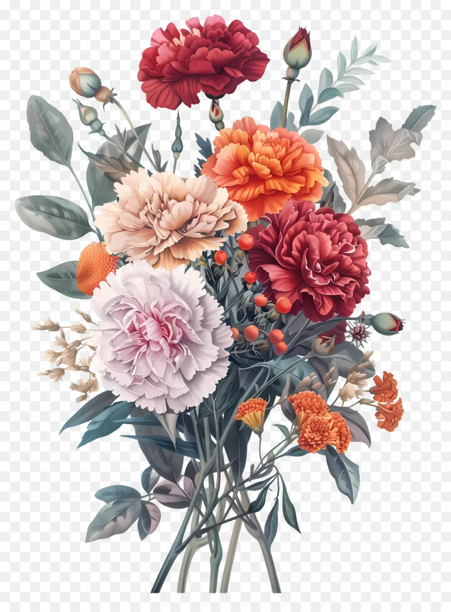 Flores Vintage，Cravos Coloridos PNG