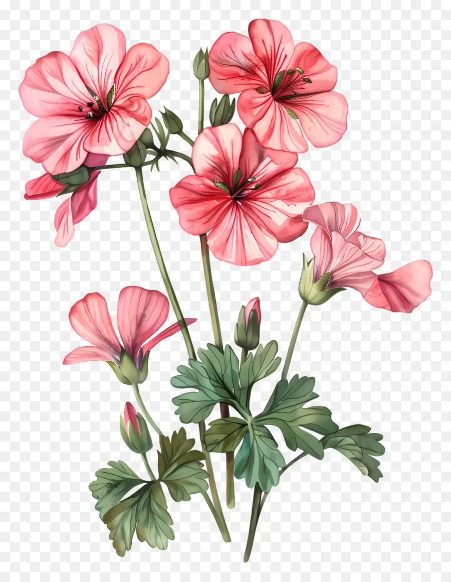 Flores Vintage，Gerânio Rosa PNG