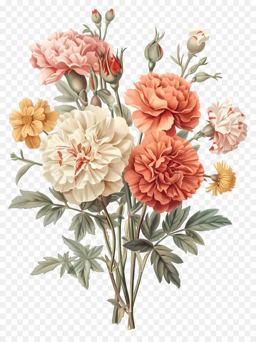 Flores Vintage，Cravos Coloridos PNG