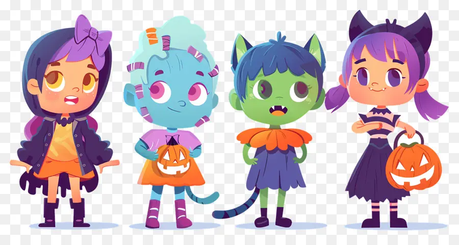 Dia Das Bruxas Crianças，Personagens Coloridos De Halloween PNG